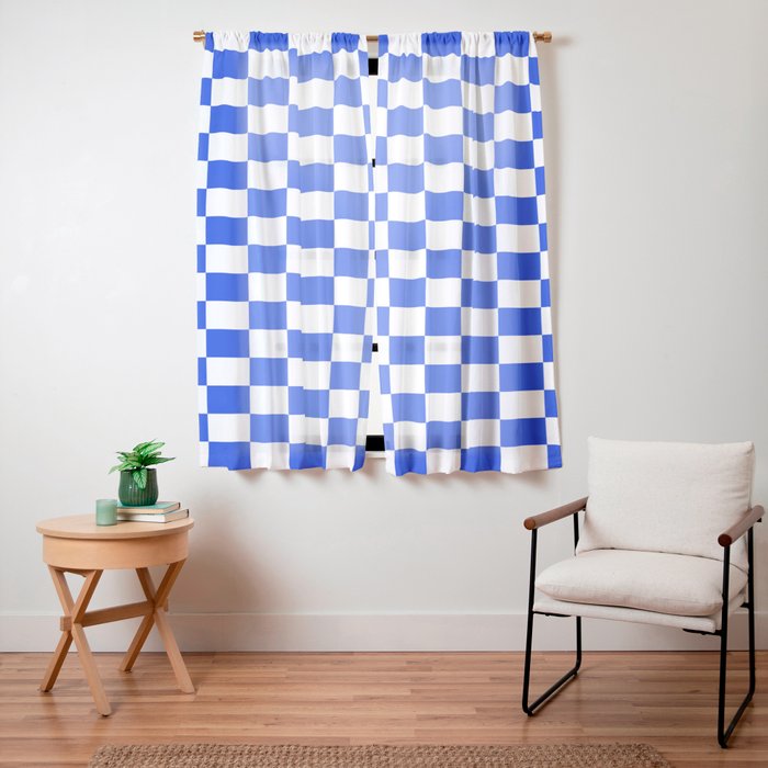 Checkerboard Check Checkered Pattern in Royal Blue and White Window Curtain Gallery Image 15