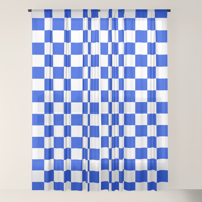 Checkerboard Check Checkered Pattern in Royal Blue and White Window Curtain Gallery Image 22