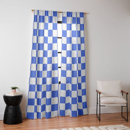Checkerboard Check Checkered Pattern in Royal Blue and White Window Curtain Gallery Image 10