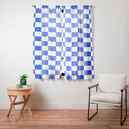Checkerboard Check Checkered Pattern in Royal Blue and White Window Curtain Gallery Image 11