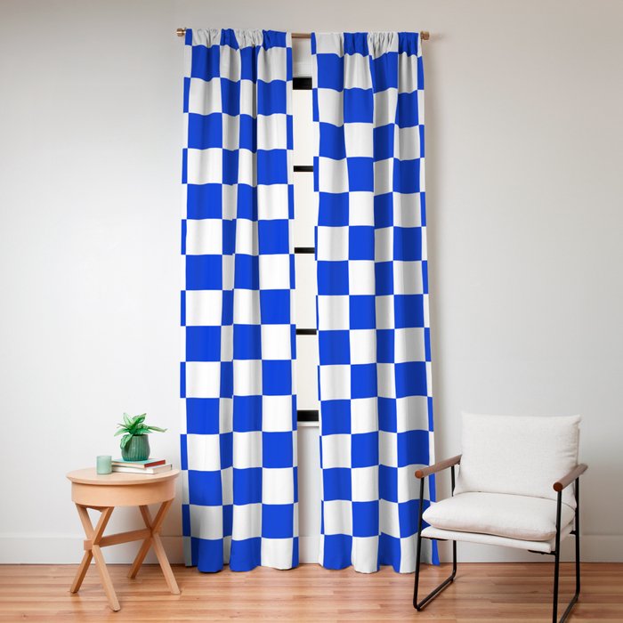 Checkerboard Check Checkered Pattern in Royal Blue and White Window Curtain Gallery Image 4