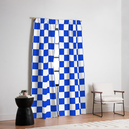 Checkerboard Check Checkered Pattern in Royal Blue and White Window Curtain Gallery Image 6
