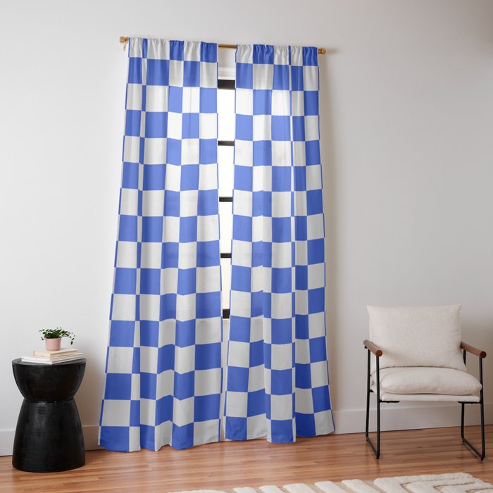 Checkerboard Check Checkered Pattern in Royal Blue and White Window Curtain Gallery Image 14