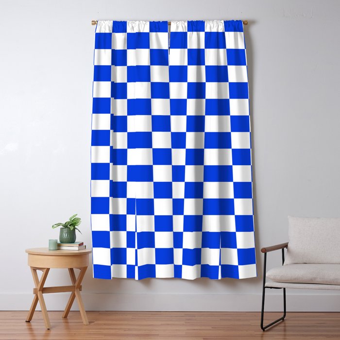 Checkerboard Check Checkered Pattern in Royal Blue and White Window Curtain Gallery Image 5