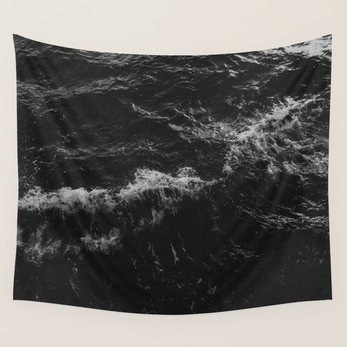 Dark Ocean in Black and. White Wall Tapestry Gallery Image 4