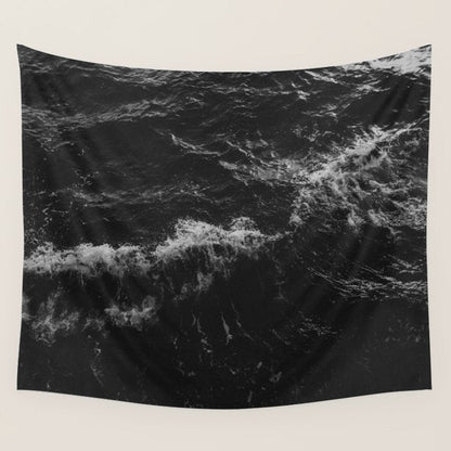 Dark Ocean in Black and. White Wall Tapestry Gallery Image 1