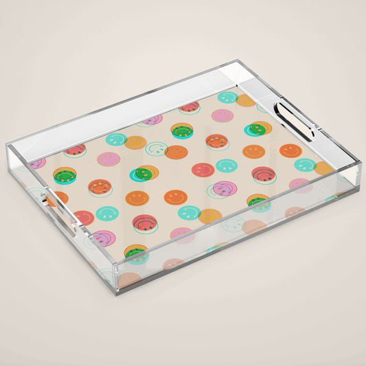Happy Face Stamp Print Acrylic Tray Gallery Image 1
