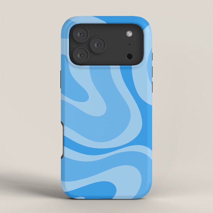 Modern Retro Liquid Swirl Abstract Pattern in Light Blue and Sky Blue iPhone Case Gallery Image 4