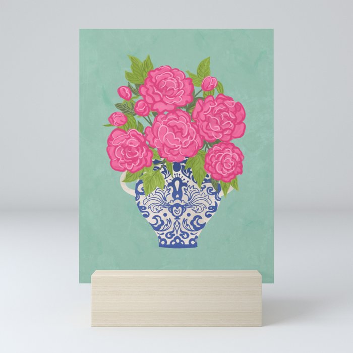 Pink Peonies in Ginger Jar Vase Mini Art Print Gallery Image 5