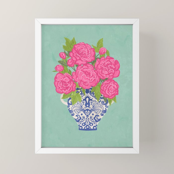 Pink Peonies in Ginger Jar Vase Mini Art Print Gallery Image 4