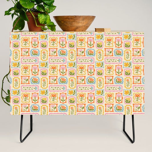 Vintage colorful flower art frame pattern Credenza Gallery Image 2