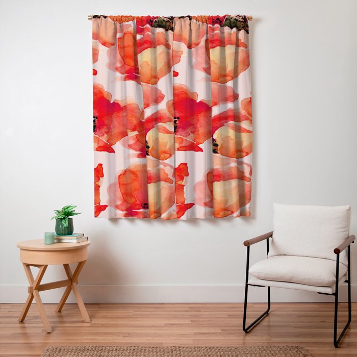 Abstract watercolor red orange pink poppies flowers Window Curtain Gallery Image 3