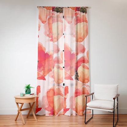 Abstract watercolor red orange pink poppies flowers Window Curtain Gallery Image 16