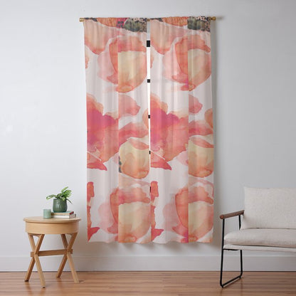 Abstract watercolor red orange pink poppies flowers Window Curtain Gallery Image 13