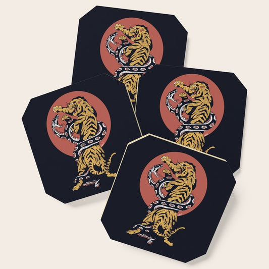 Classic Tattoo Snake vs Tiger Coaster Gallery Image 1