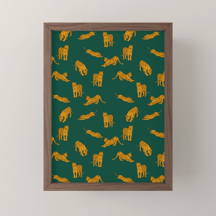 Animal Print - Tigers on Dark Olive Green Retro Texture Mini Art Print Gallery Image 2