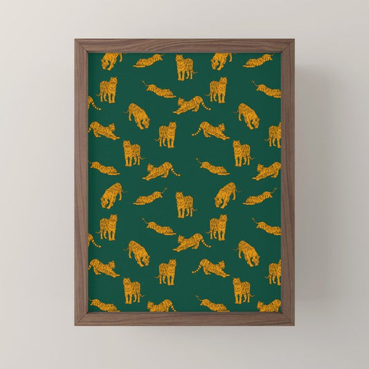 Animal Print - Tigers on Dark Olive Green Retro Texture Mini Art Print Gallery Image 2
