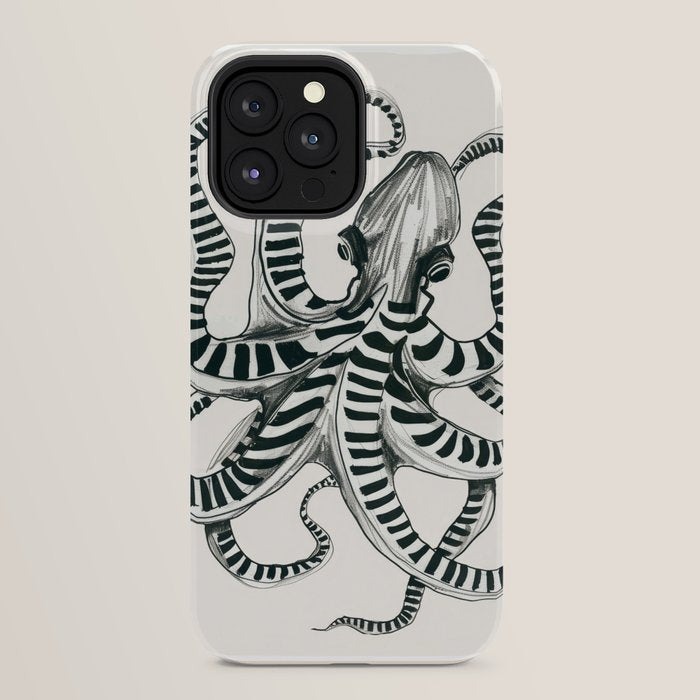 Striped Octopus Ink Drawing iPhone Case Gallery Image 24