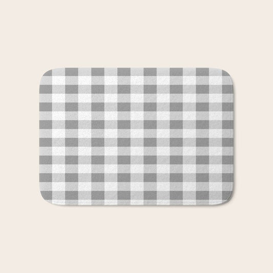 Gingham Large Gray White Bath Mat Gallery Image 1