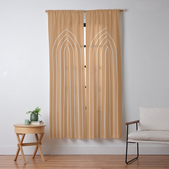 Minimal Arch XXII Bright 70s Orange Modern Geometric Lines Window Curtain Gallery Image 9