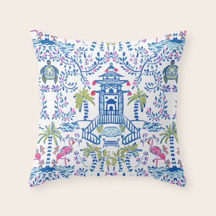 Colorful Coastal Chinoiserie Throw Pillow Gallery Image 5