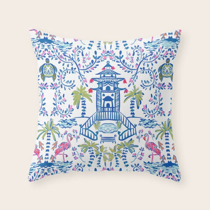 Colorful Coastal Chinoiserie Throw Pillow Gallery Image 3