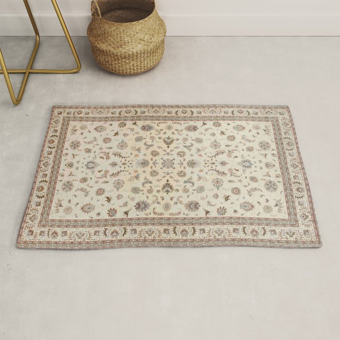 Antique Persian Delicate Ivory Cream Rug Gallery Image 1