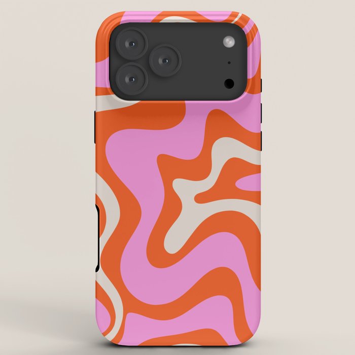 Retro Liquid Swirl Abstract Pattern Bright Pink Orange Cream iPhone Case Gallery Image 8