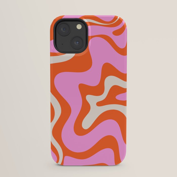 Retro Liquid Swirl Abstract Pattern Bright Pink Orange Cream iPhone Case Gallery Image 21