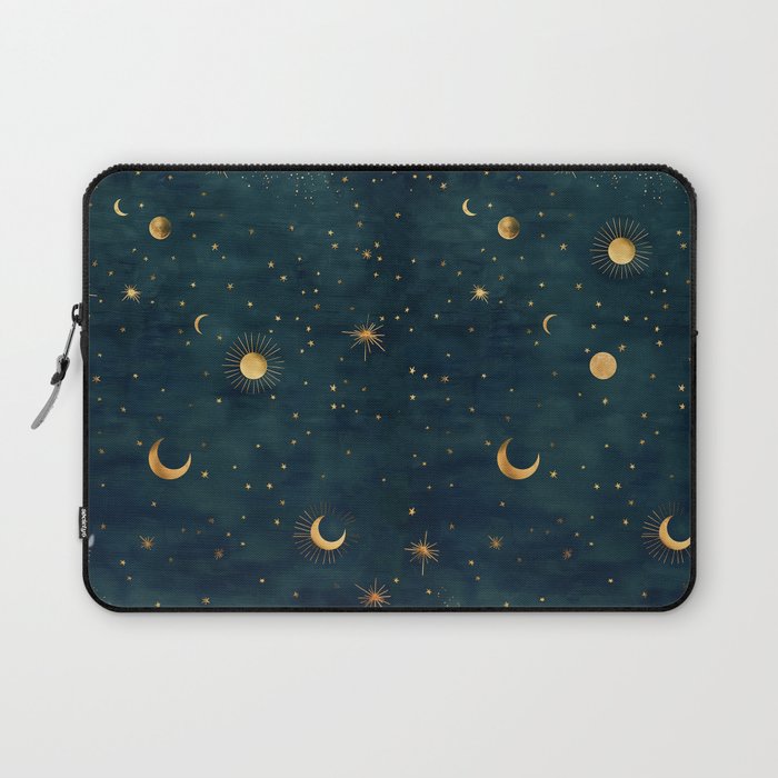 Golden Sun Moon and Stars Radiating the Universes Light Within You Laptop Sleeve Gallery Image 1