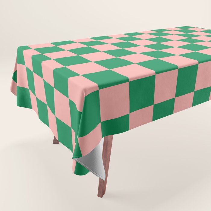 Checkerboard Mini Check Checkered Pattern Green and Pink Tablecloth Gallery Image 1