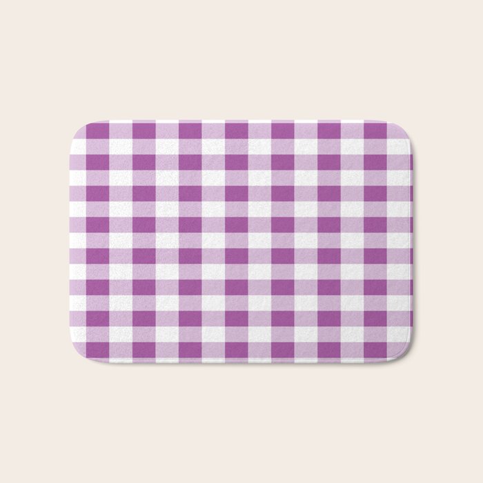 Gingham Large Lavender Amethyst White Bath Mat Gallery Image 1
