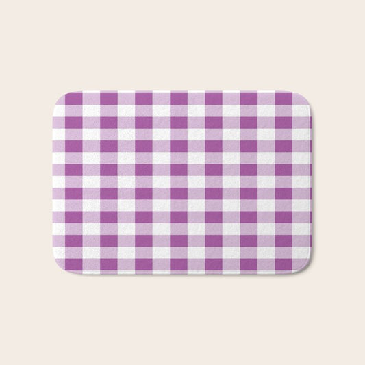 Gingham Large Lavender Amethyst White Bath Mat Gallery Image 1