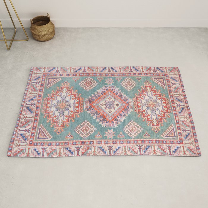 Marine Green Spiral Star Kazak Handmade Persian Rug Rug Gallery Image 2