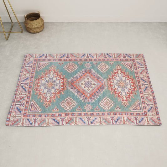 Marine Green Spiral Star Kazak Handmade Persian Rug Rug Gallery Image 2