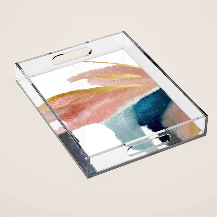 Exhale: a pretty, minimal, acrylic piece in pinks, blues, and gold Acrylic Tray Gallery Image 1