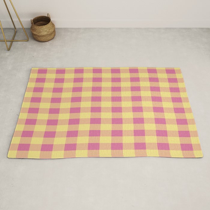 Gingham Large Pink Orange Yellow Rug Gallery Image 2