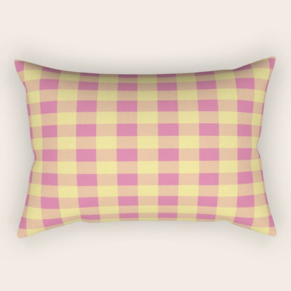 Gingham Large Pink Orange Yellow Rectangular Pillow Gallery Image 1