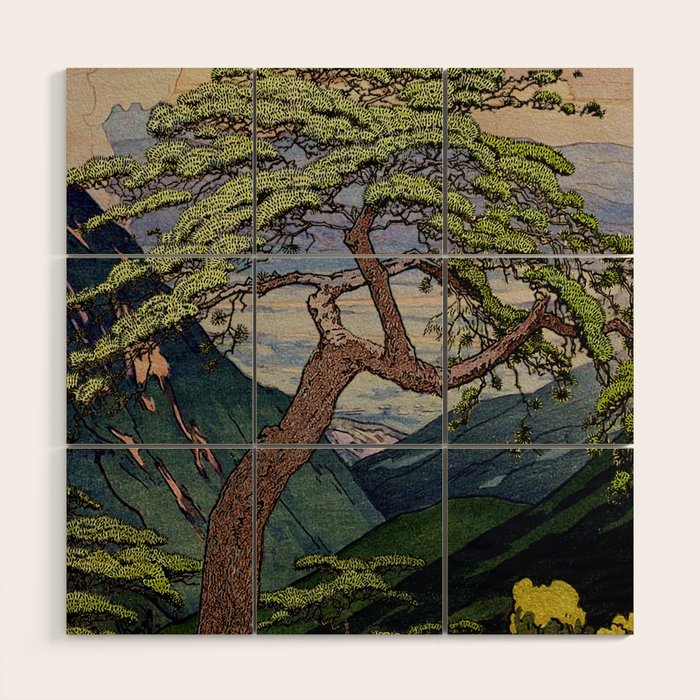 The Downwards Climbing - Summer Tree & Mountain Ukiyoe Nature Landscape in Green Wood Wall Art Gallery Image 2