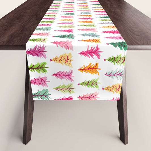 Colorful Vintage Bottlebrush Christmas Trees Table Runner Gallery Image 1