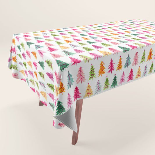 Colorful Vintage Bottlebrush Christmas Trees Tablecloth Gallery Image 1