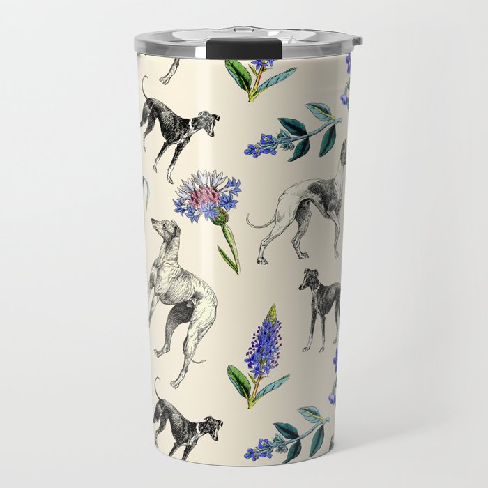 GREYHOUND DOGS and PRESSED FLOWERS Travel Mug Gallery Image 1