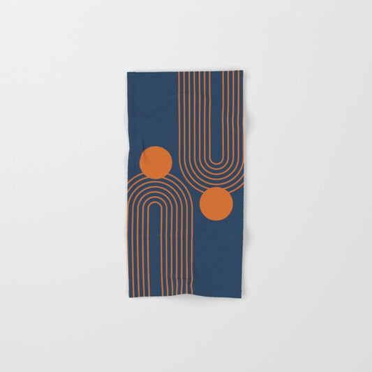 Mid Century Modern Geometric 186 in Navy Blue Orange Bath Towel Gallery Image 1