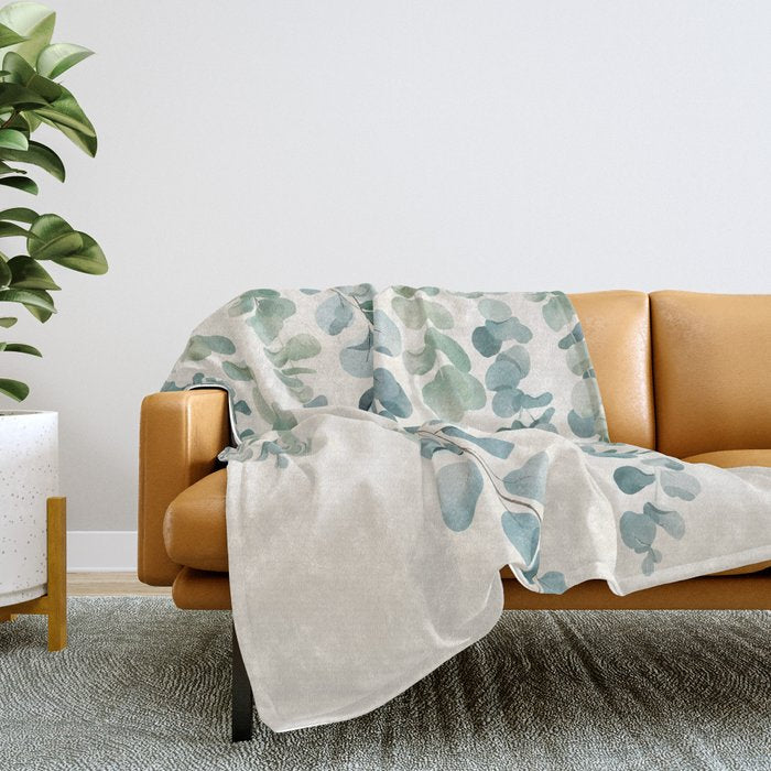 Watercolor Eucalyptus Leaves Throw Blanket Gallery Image 2