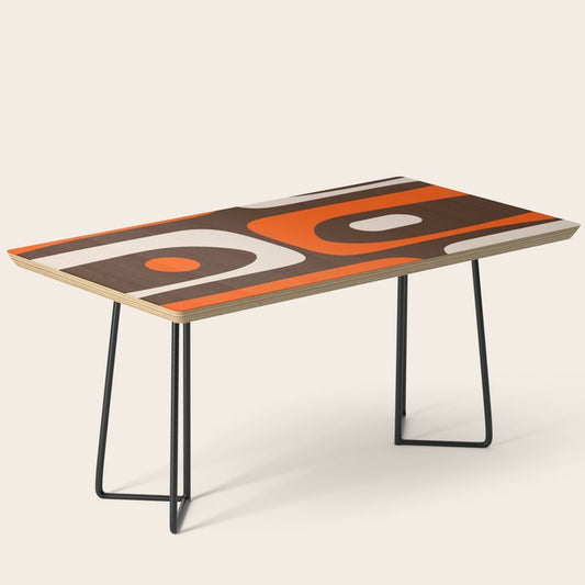 Retro 70s Aesthetic Abstract Mid Century Modern Minimalist Piquet Pattern Brown and Orange Coffee Table Gallery Image 1