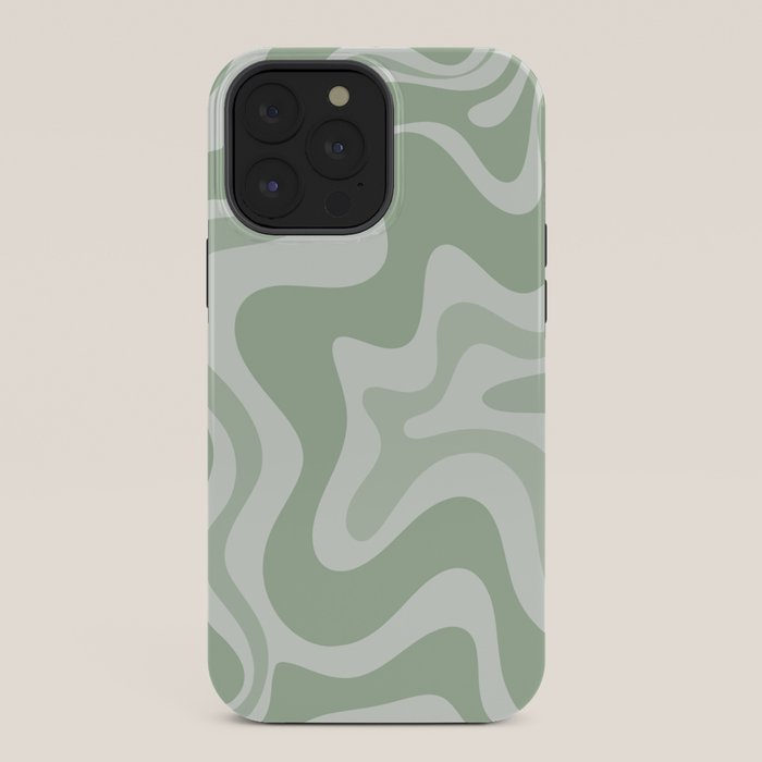Retro Liquid Swirl Abstract Pattern Sage iPhone Case Gallery Image 36