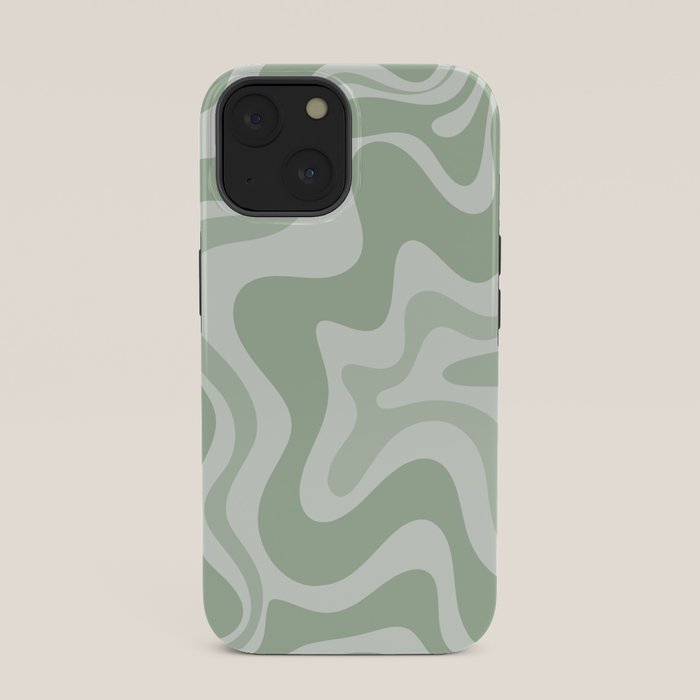 Retro Liquid Swirl Abstract Pattern Sage iPhone Case Gallery Image 33