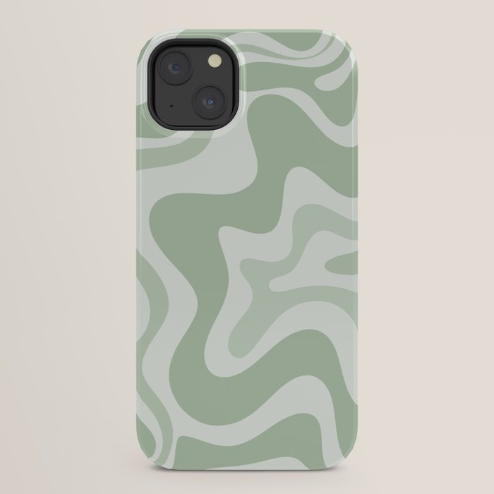 Retro Liquid Swirl Abstract Pattern Sage iPhone Case Gallery Image 30