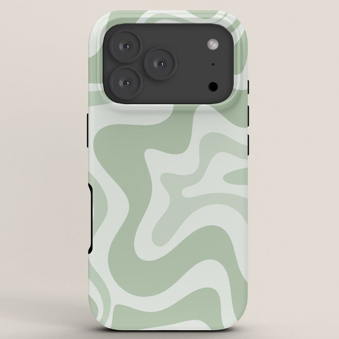 Retro Liquid Swirl Abstract Pattern Sage iPhone Case Gallery Image 7