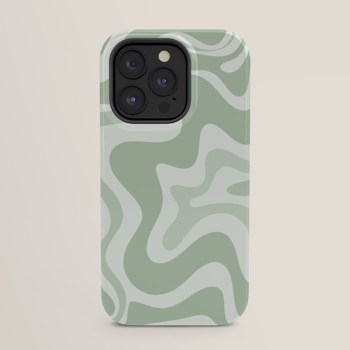 Retro Liquid Swirl Abstract Pattern Sage iPhone Case Gallery Image 23